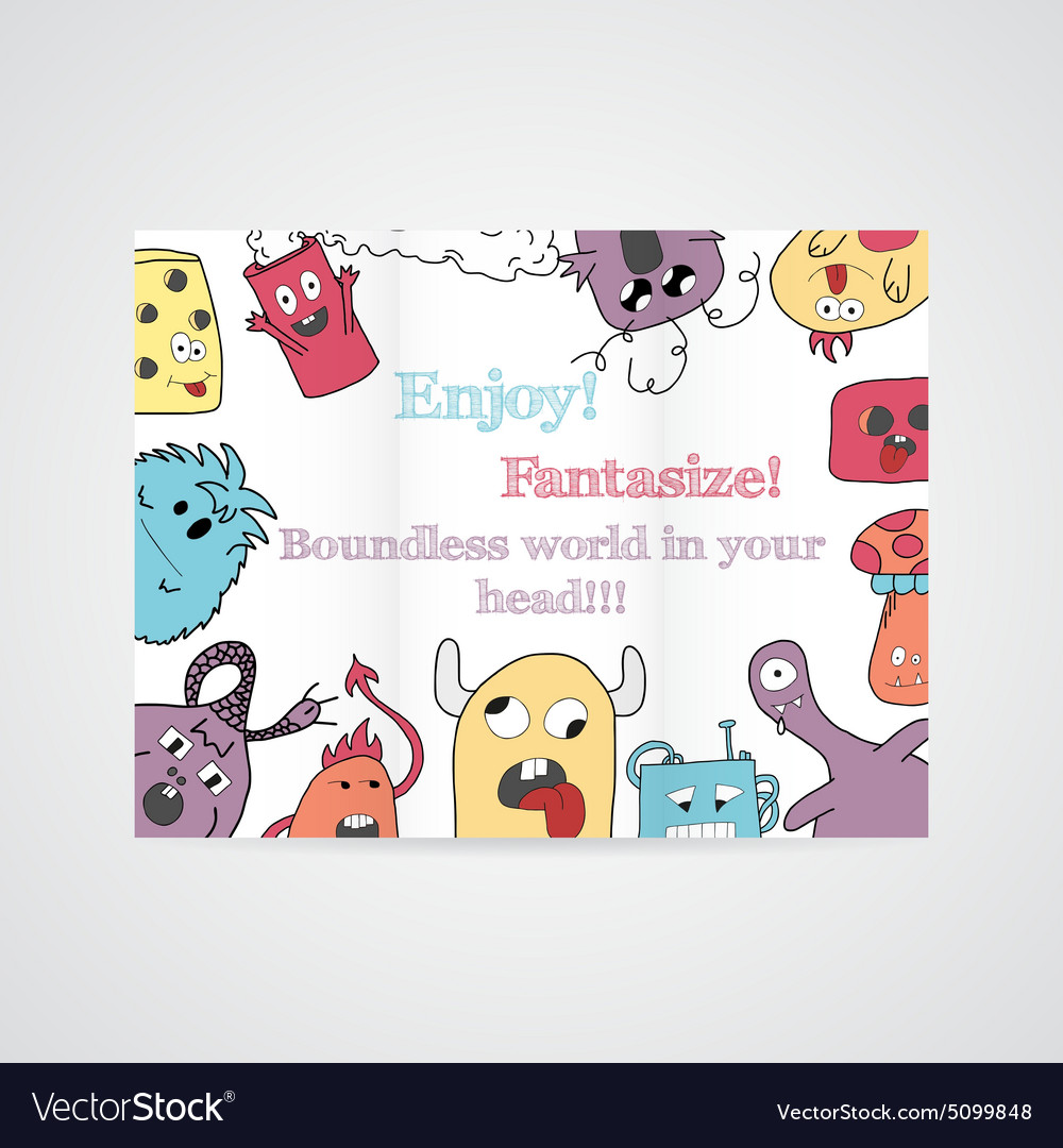 Design of brochure with abstract monsters pattern