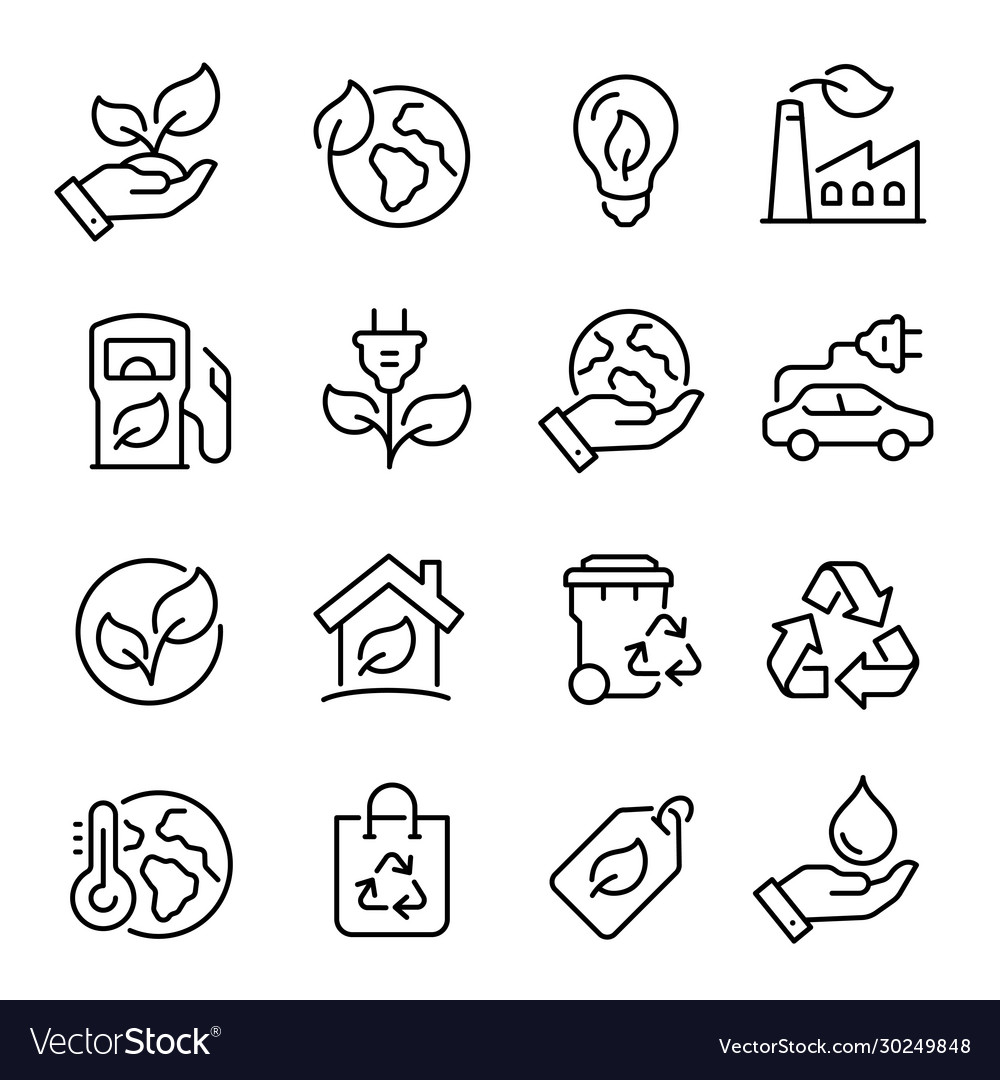 Ecology line art icon set nature and environment Vector Image