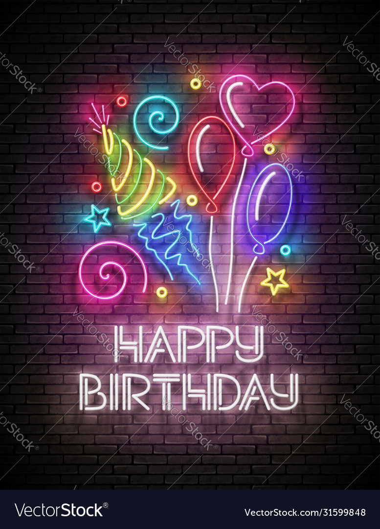 Glow greeting card with different balloons Vector Image