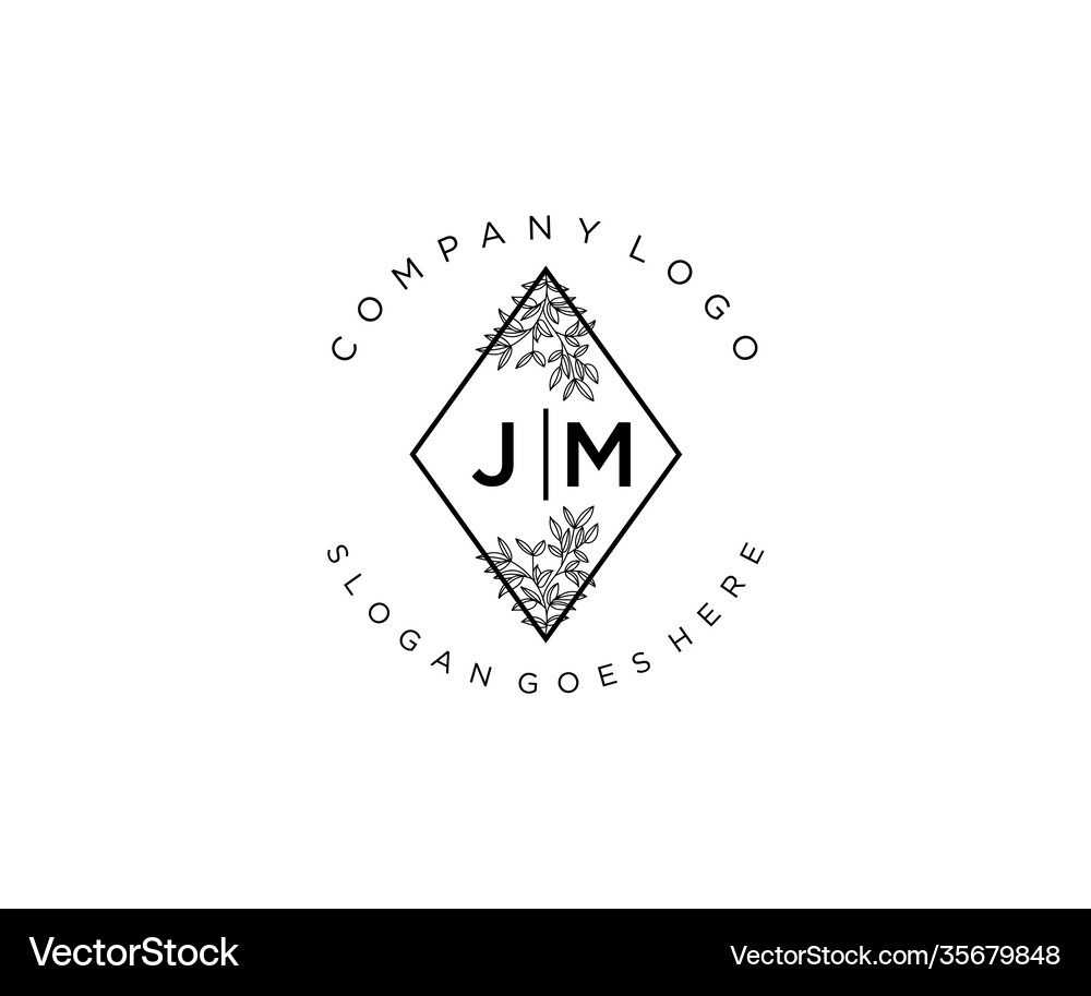 Initial jm letters beautiful floral feminine Vector Image