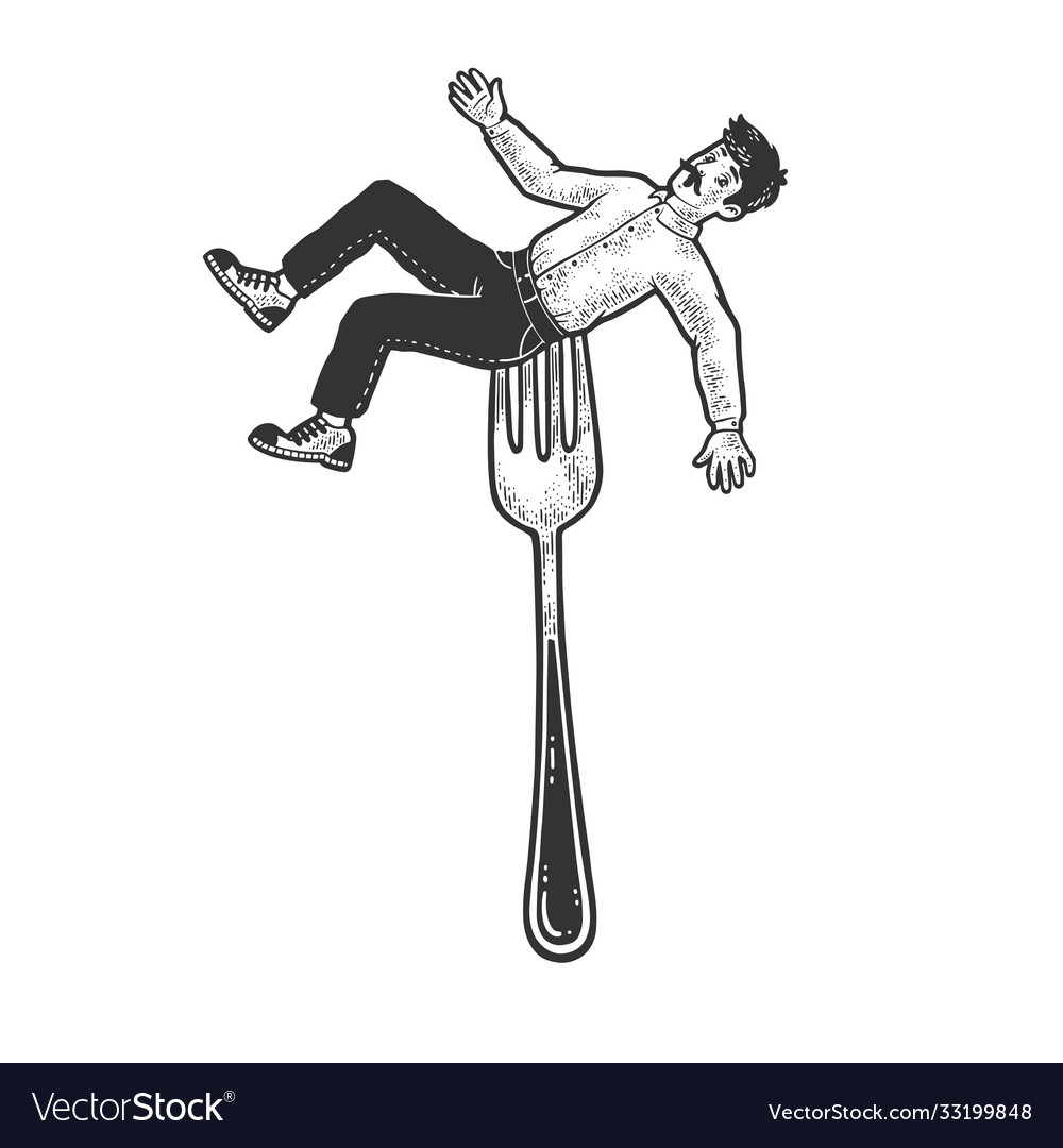 Man strung on fork sketch vector image Man strung on fork sketch
