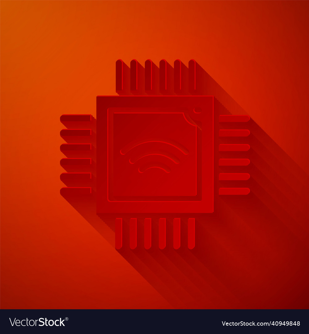 Paper cut computer processor with microcircuits vector image Paper cut computer processor with microcircuits