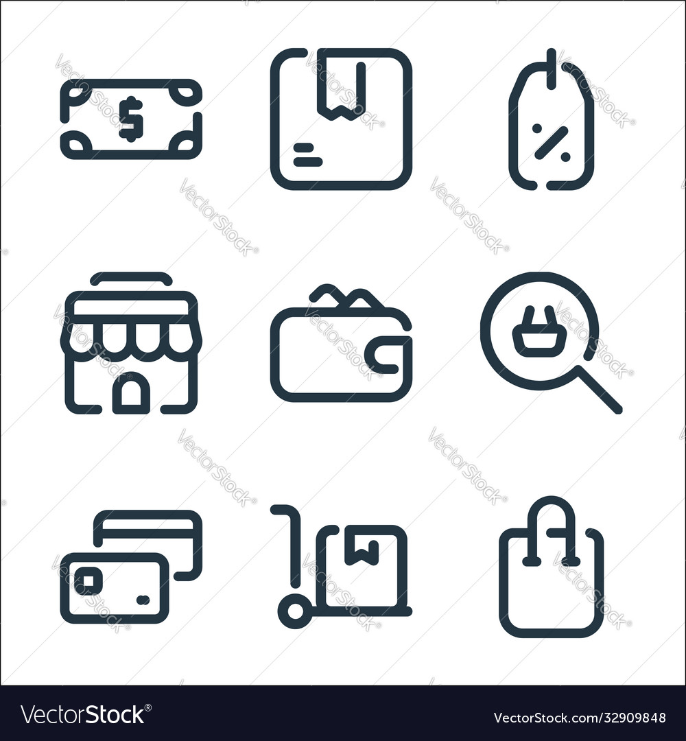 Shopping line icons linear set quality vector image Shopping line icons linear set quality