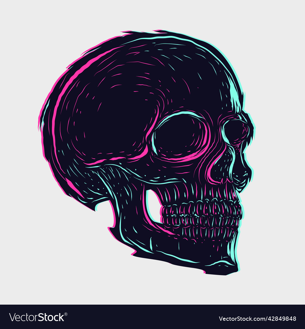Skull glitch style vector image Skull glitch style