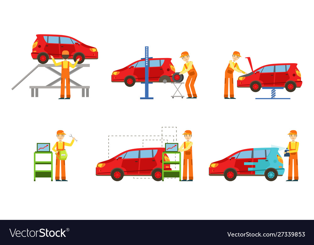 Car Service Elements Set Male Auto Mechanics Vector Image