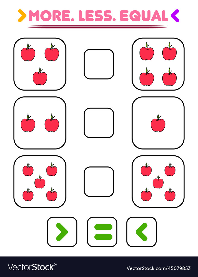 Compare the number of apples write sign more vector image Compare the number of apples write sign more
