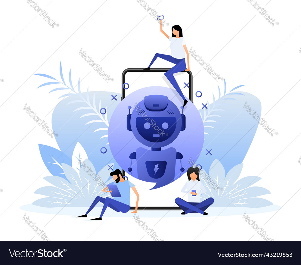 Flat mockup with bot people for mobile app design vector image Flat mockup with bot people for mobile app design