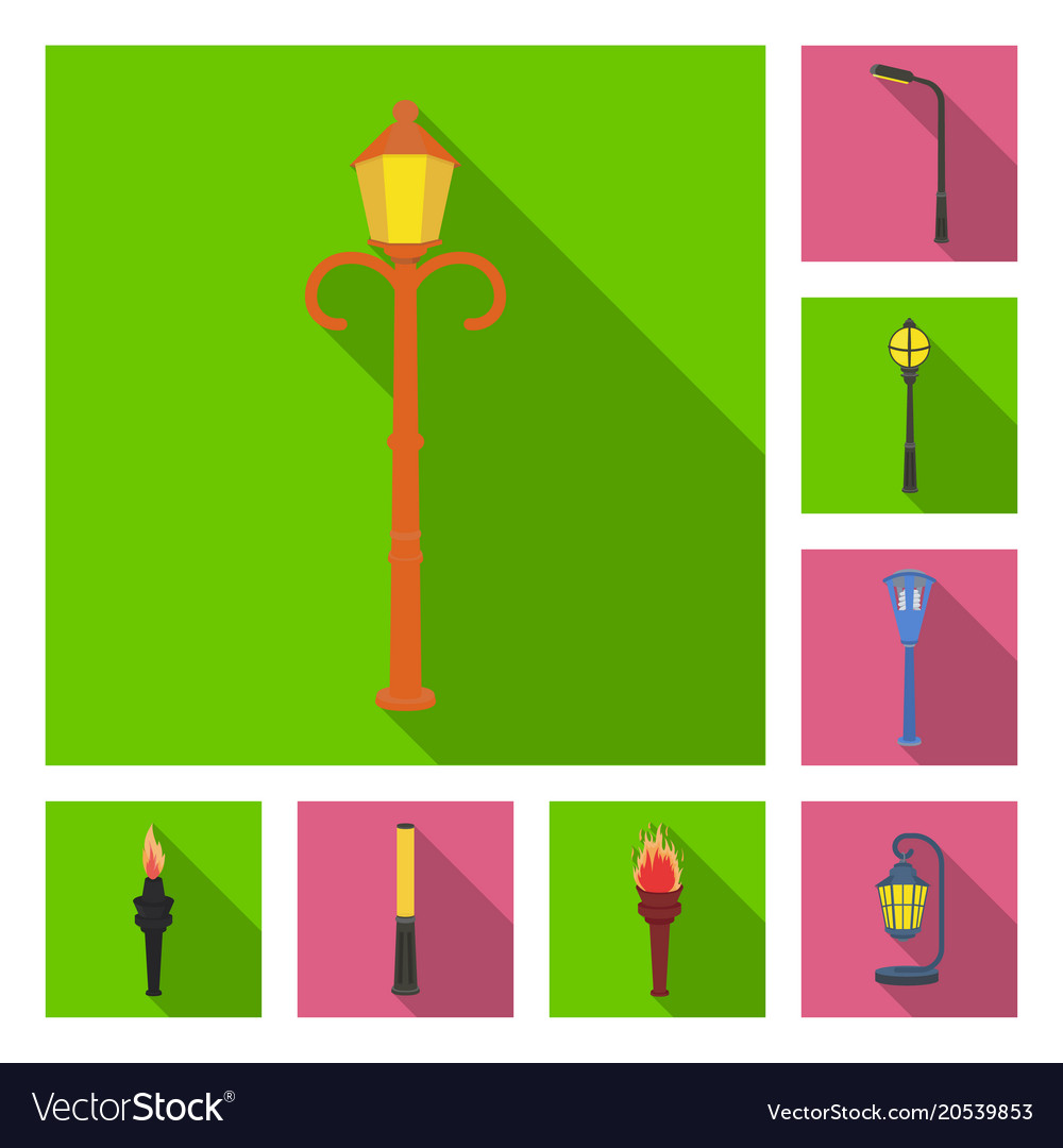 Lamp post flat icons in set collection for design