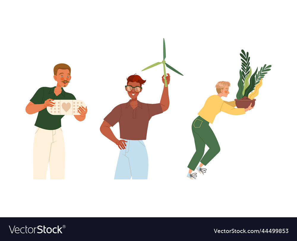 Man character caring about planet with wind vector image Man character caring about planet with wind