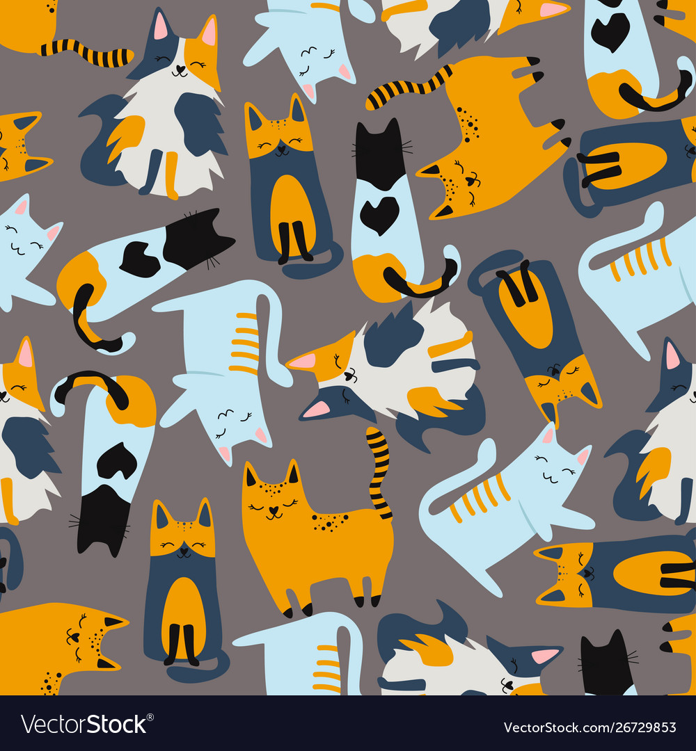 Seamless pattern with different cats Vector Image Seamless pattern with different cats
