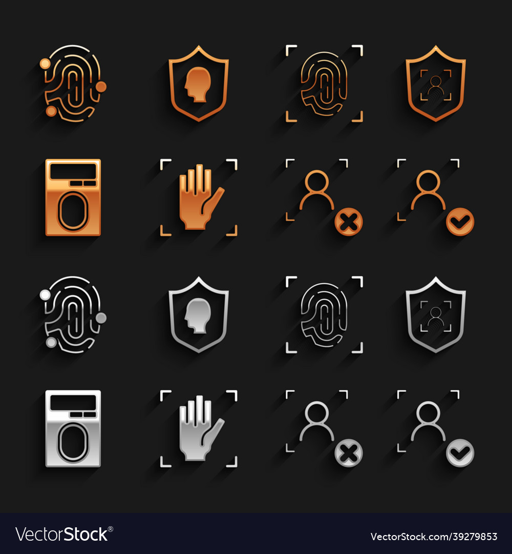 Set palm print recognition shield face vector image Set palm print recognition shield face