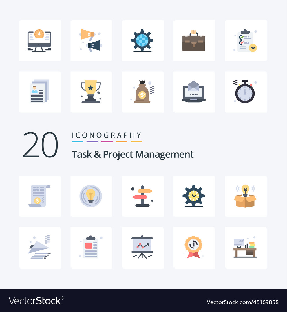 20 task and project management flat color icon