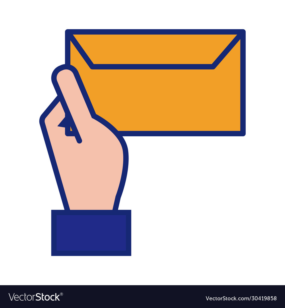 Hand with envelope mail line and fill style icon