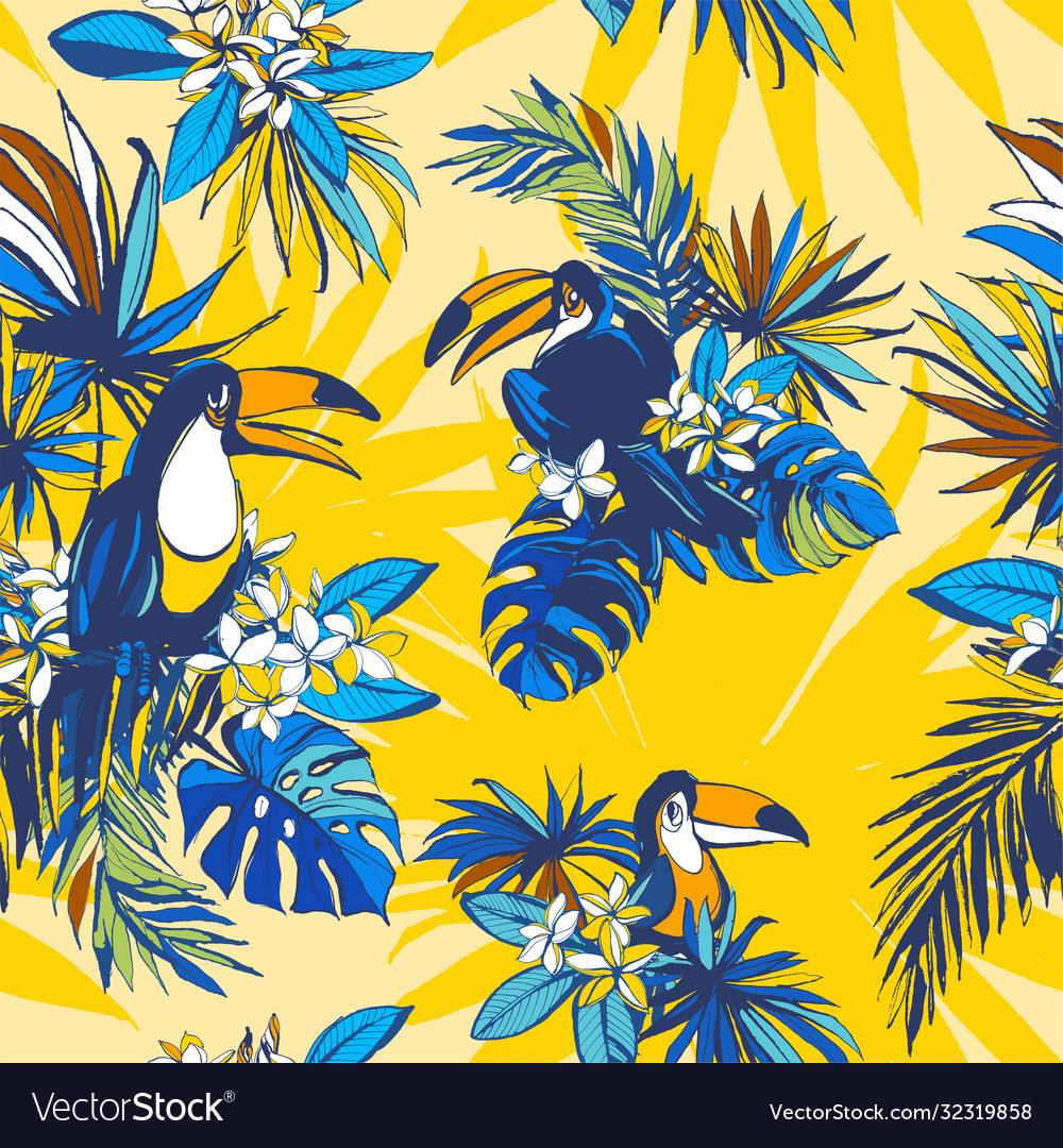 Seamless pattern hand drawn tropical monstera vector image Seamless pattern hand drawn tropical monstera