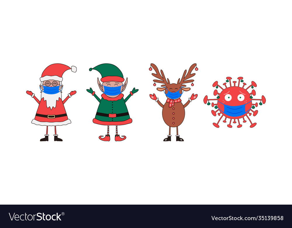Set christmas characters santa claus elf vector image Set christmas characters santa claus elf