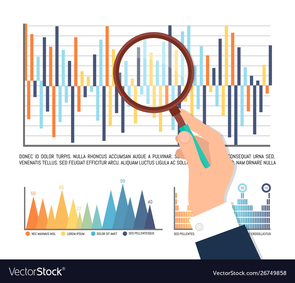 Statistics male analyzing info on paper infocharts Vector Image Statistics male analyzing info on paper infocharts