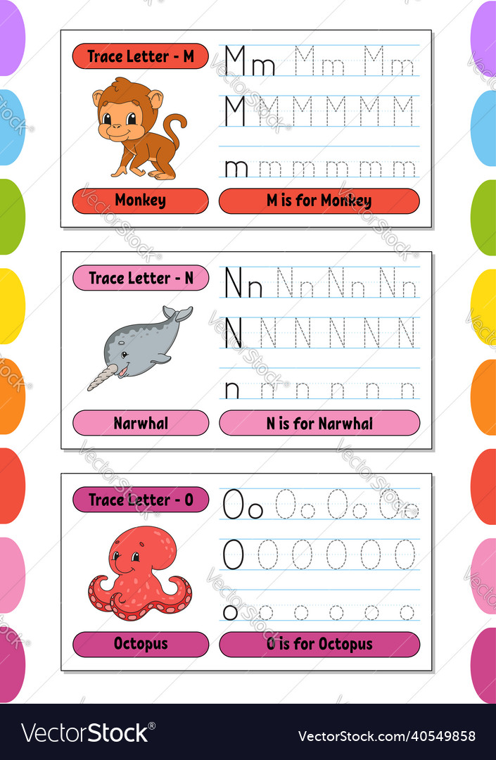 Writing letters set tracing page practice sheet vector image Writing letters set tracing page practice sheet