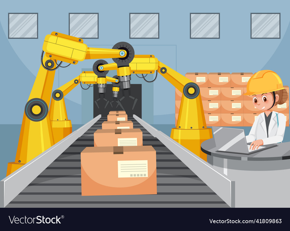 Automation industry concept with assembly line