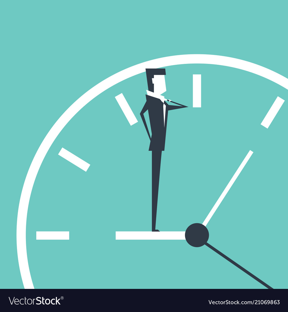 Businessman see a watch standing on clock