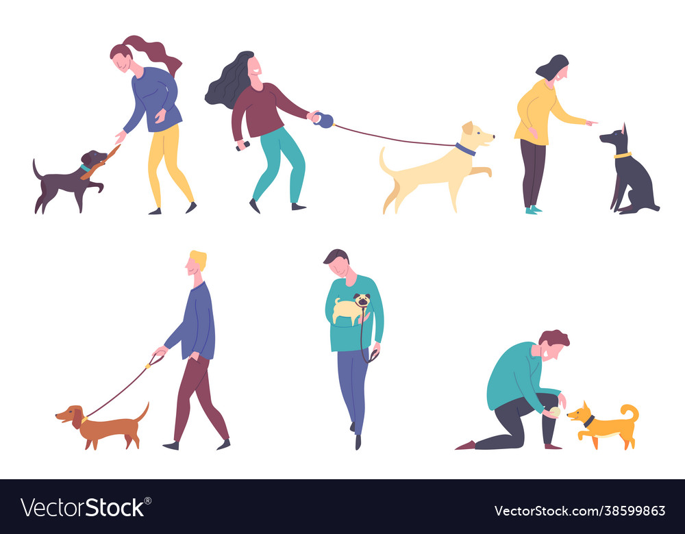 Cartoon color characters people with dog Vector Image