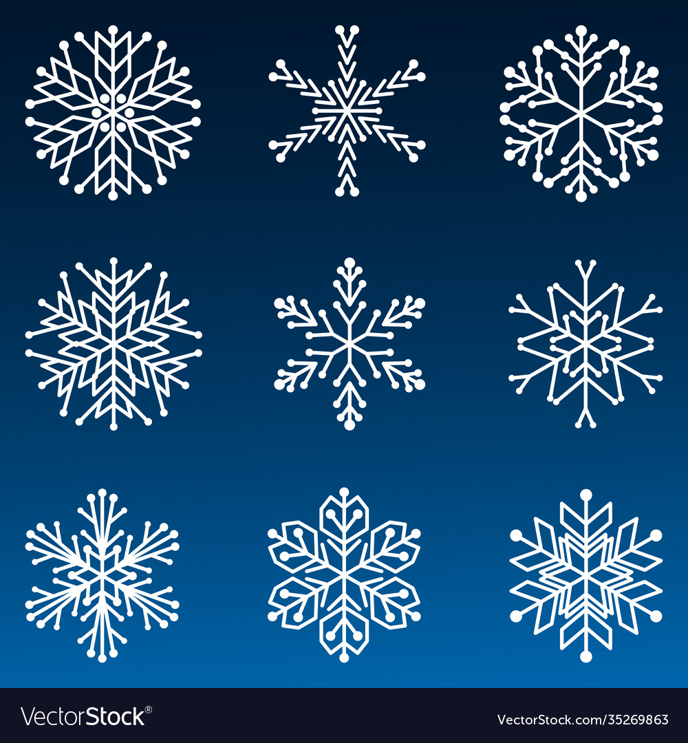 Collection isolated white snowflakes