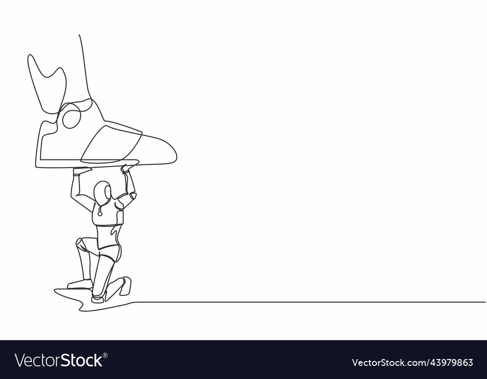Continuous one line drawing robot under giant vector image Continuous one line drawing robot under giant