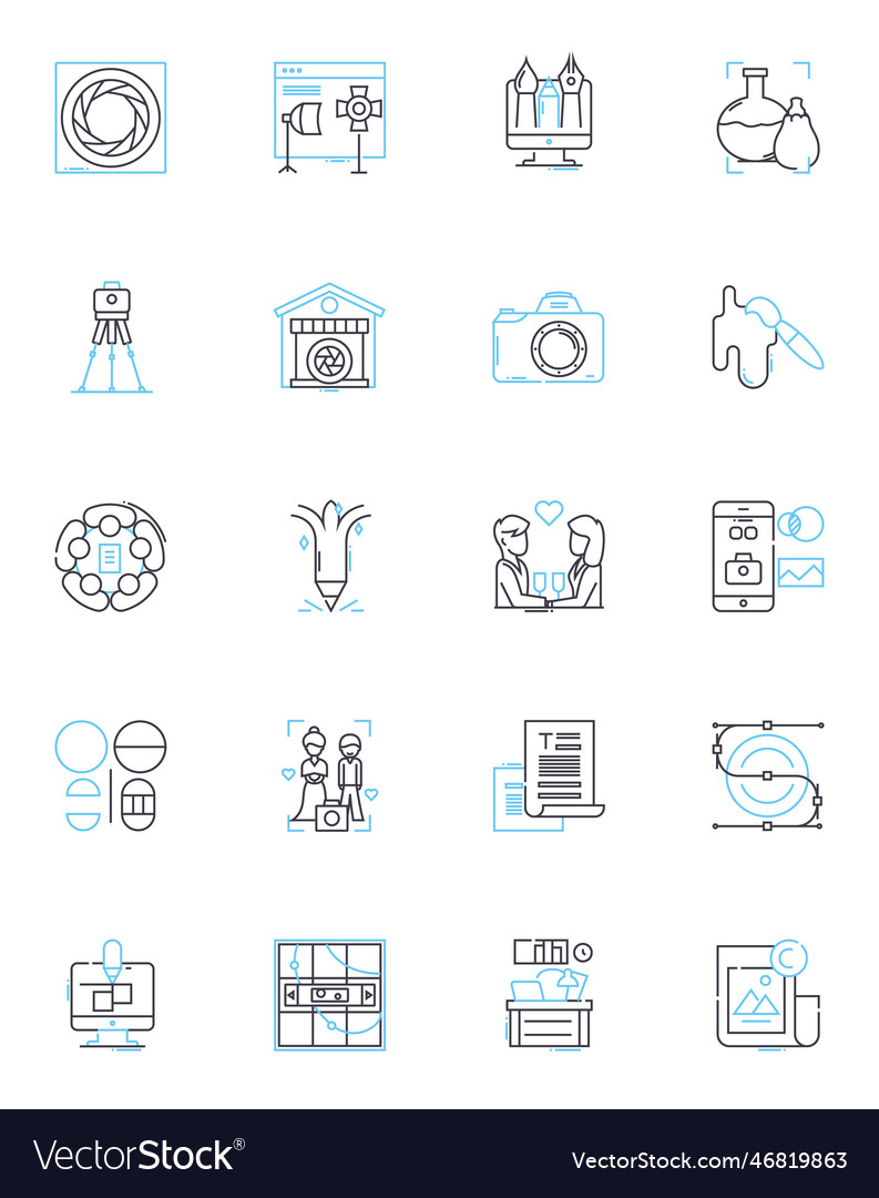 Digital imaging linear icons set resolution Vector Image Digital imaging linear icons set resolution
