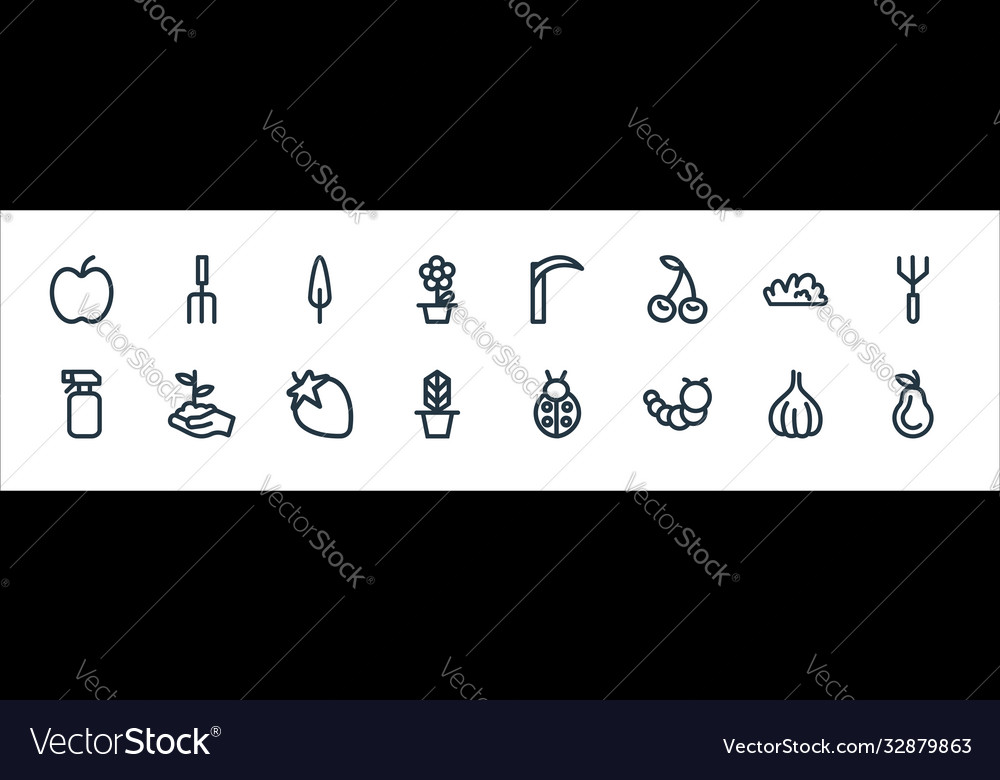 Landscaping equipment line icons linear set