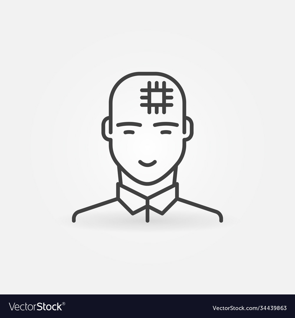 Man with computer chip in his head linear vector image Man with computer chip in his head linear