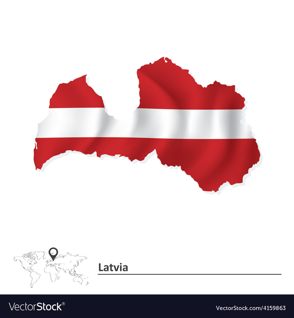 Map of latvia with flag
