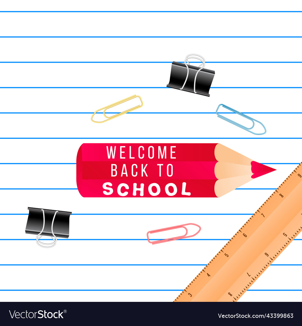 Notebook lined grid paper note ruler red pencil vector image Notebook lined grid paper note ruler red pencil