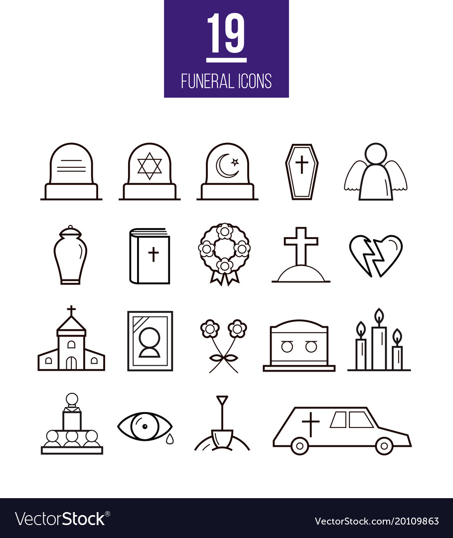 Ritual line style icons funeral objects