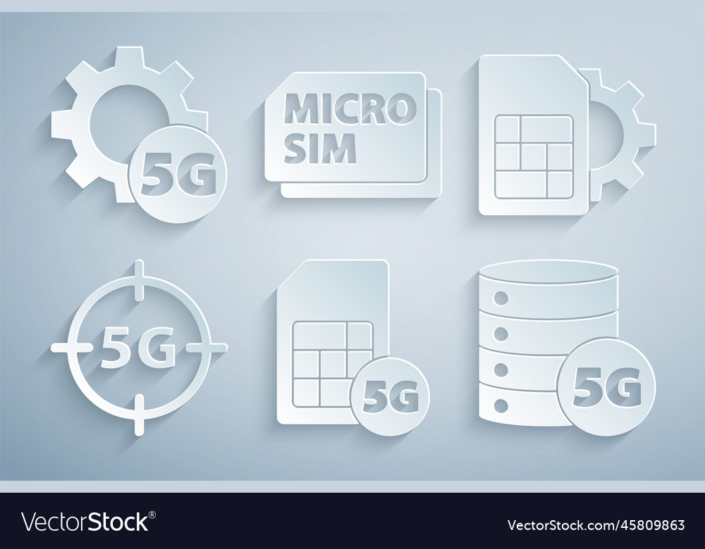 Set 5g sim card setting network server vector image Set 5g sim card setting network server