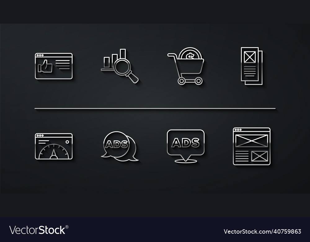 Set line browser window website statistic vector image Set line browser window website statistic