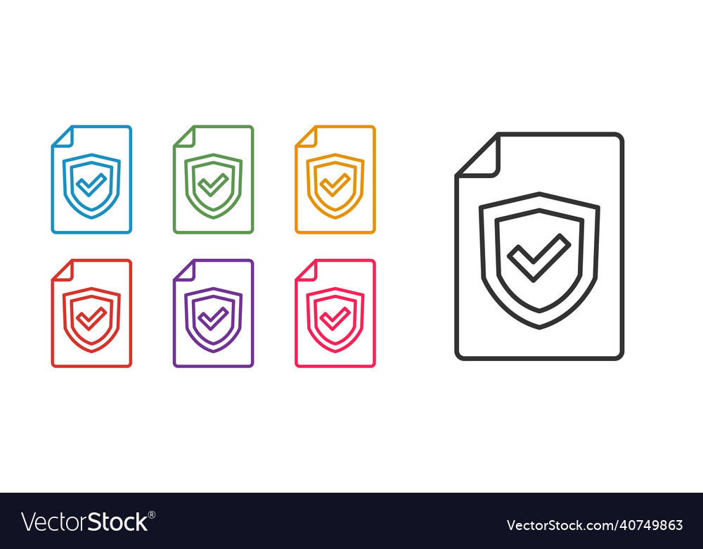 Set line contract with shield icon isolated vector image Set line contract with shield icon isolated