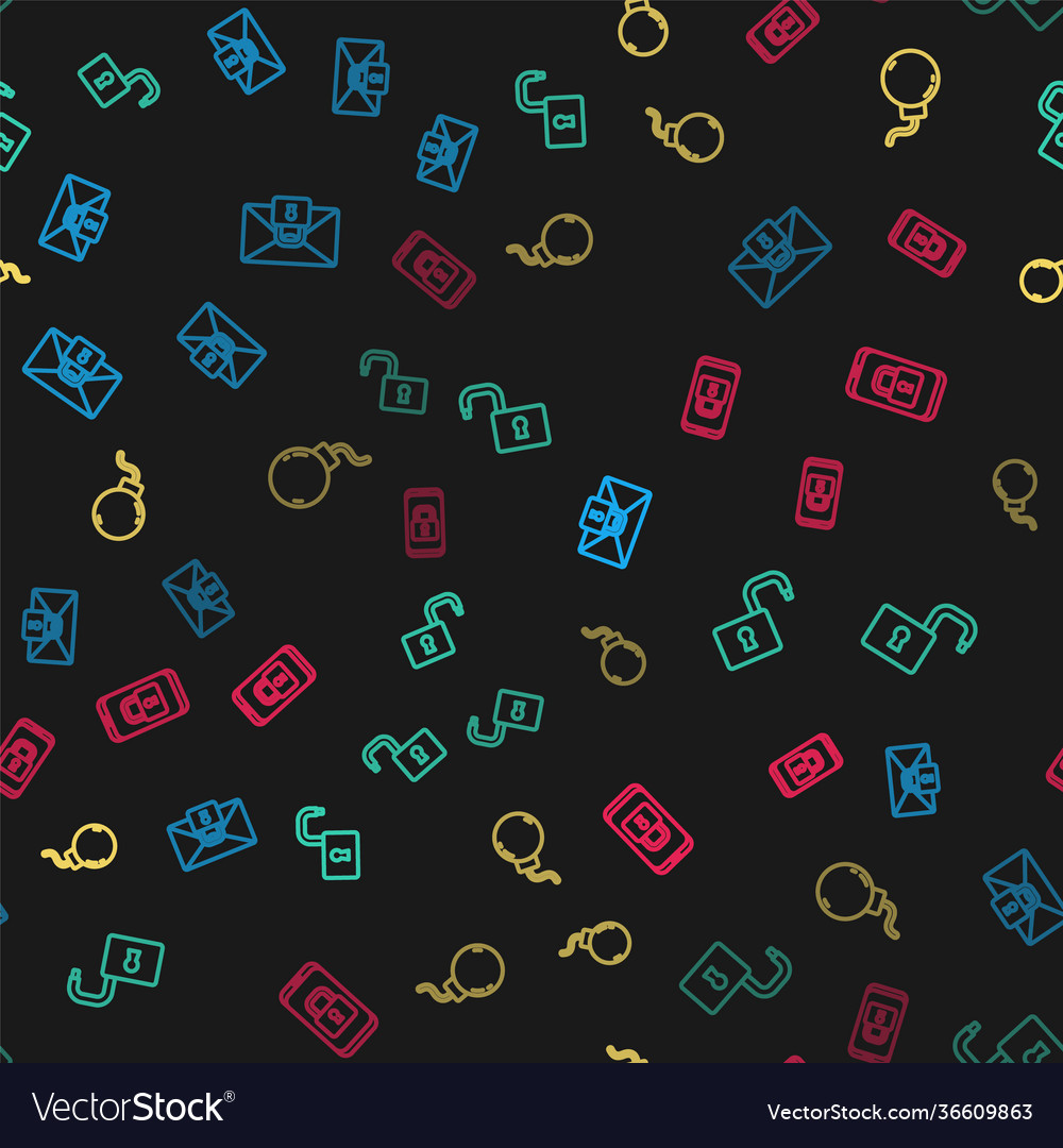 Set line mail message lock password open padlock vector image Set line mail message lock password open padlock
