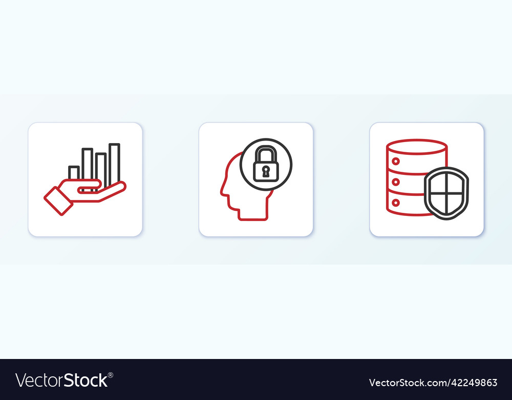 Set line server with shield pie chart infographic Vector Image Set line server with shield pie chart infographic