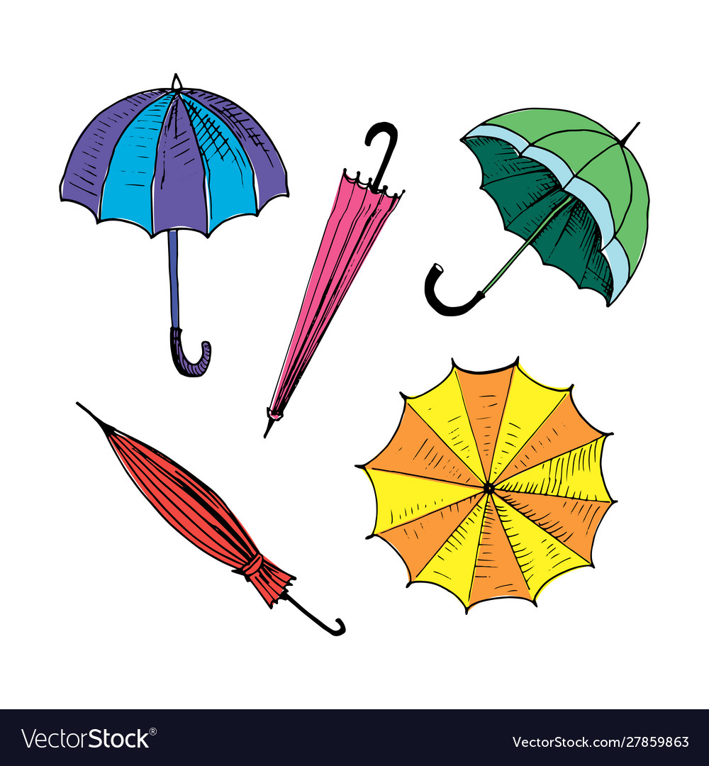 Umbrellas set collection isolated painted