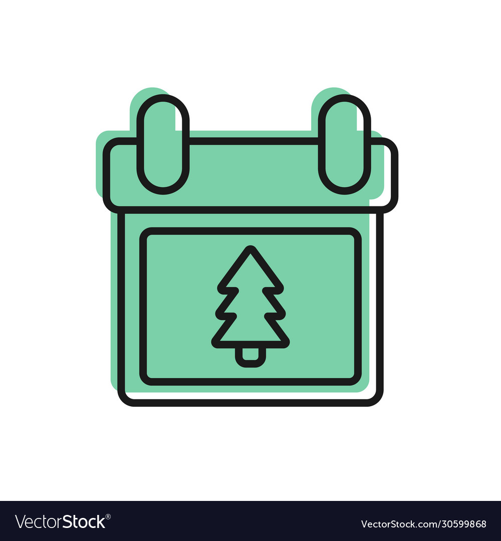 Black line calendar with tree icon isolated