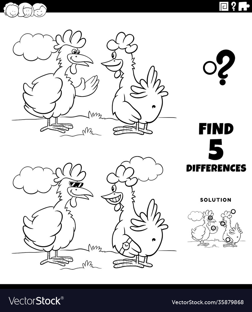 Differences game with two hens or chickens Vector Image