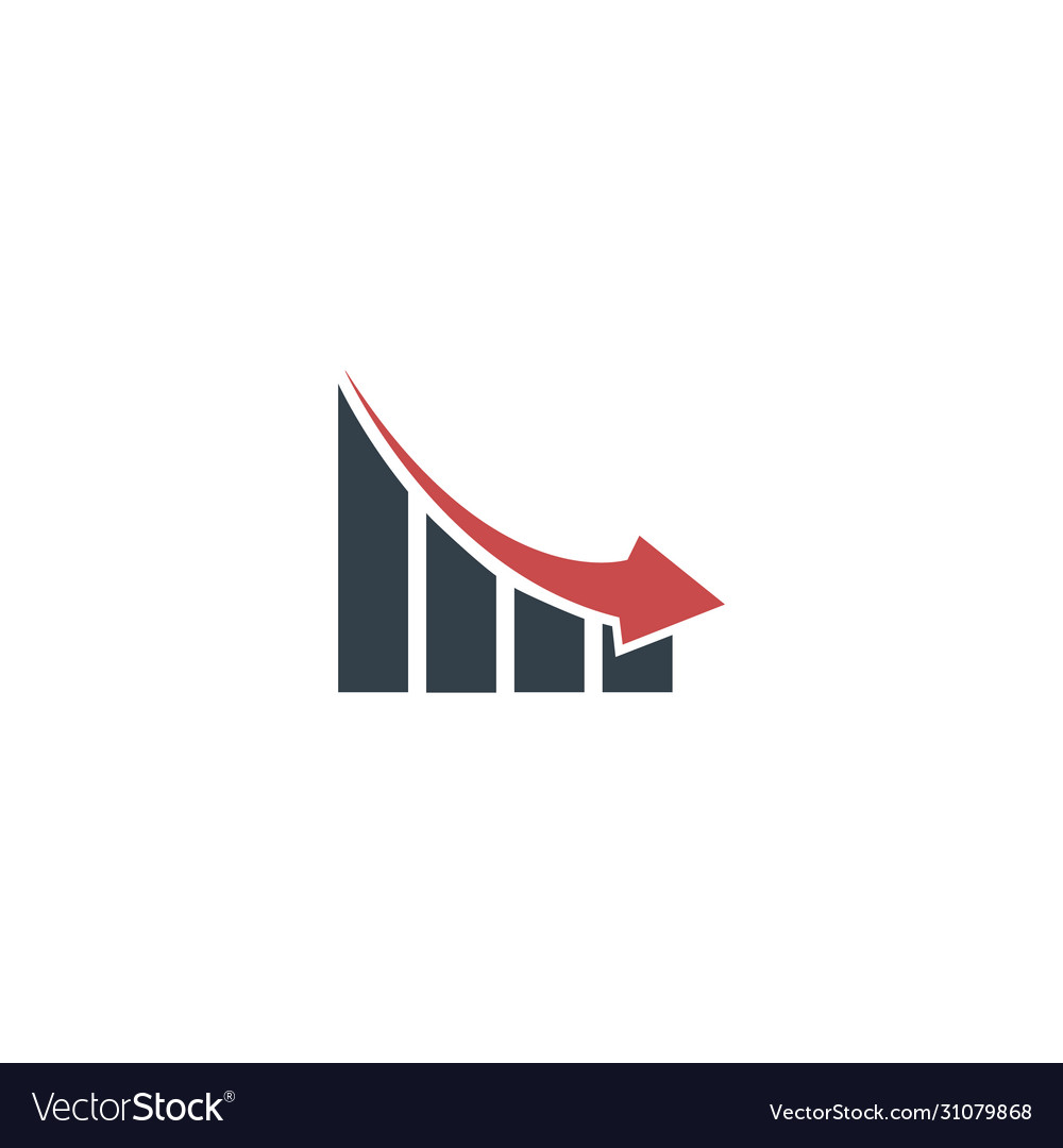 Falling graph down simple red symbol in flat style