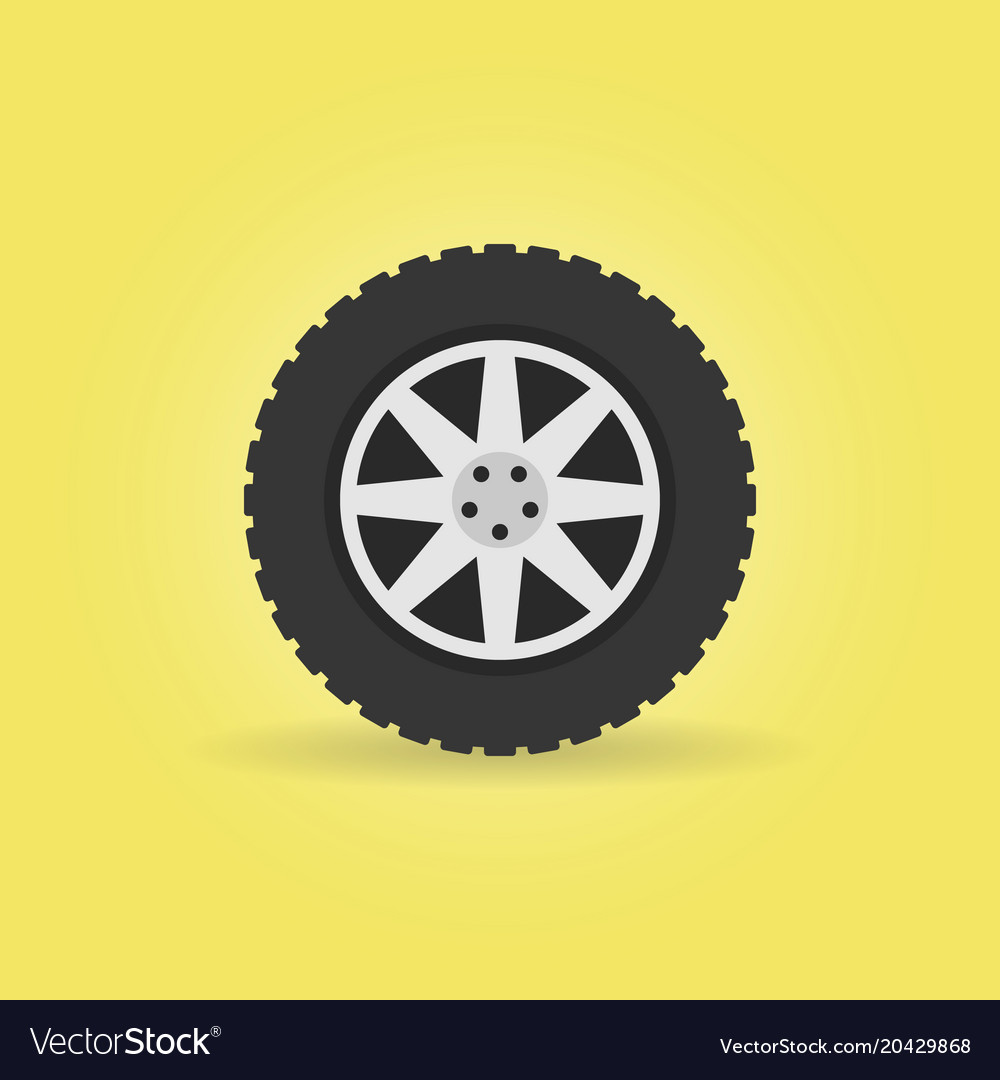 Flat car wheel with tire icon on yellow