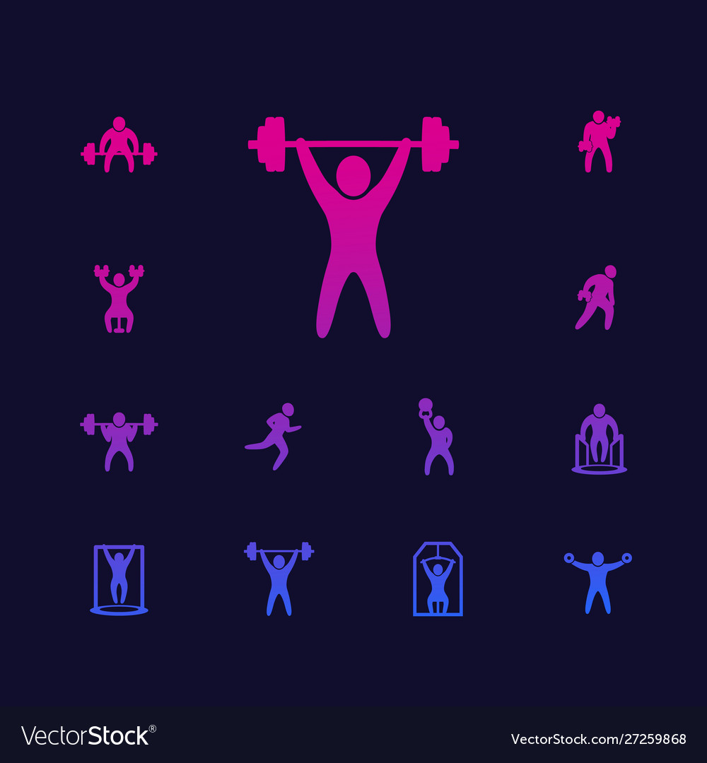 Gym fitness exercises workout and training icons Vector Image