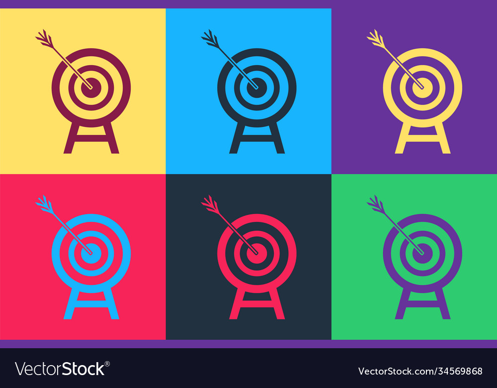 Pop art target with arrow icon isolated on color vector image Pop art target with arrow icon isolated on color