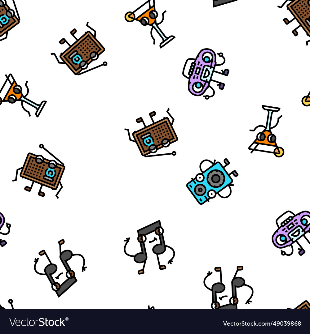 Retro music character seamless pattern vector image Retro music character seamless pattern