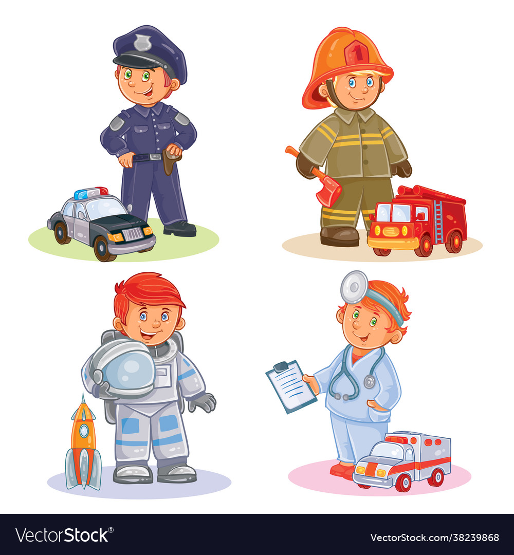 Set icons small children different professions