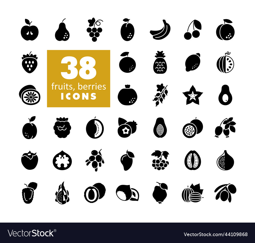 Set of fruits and berries glyph icon graph