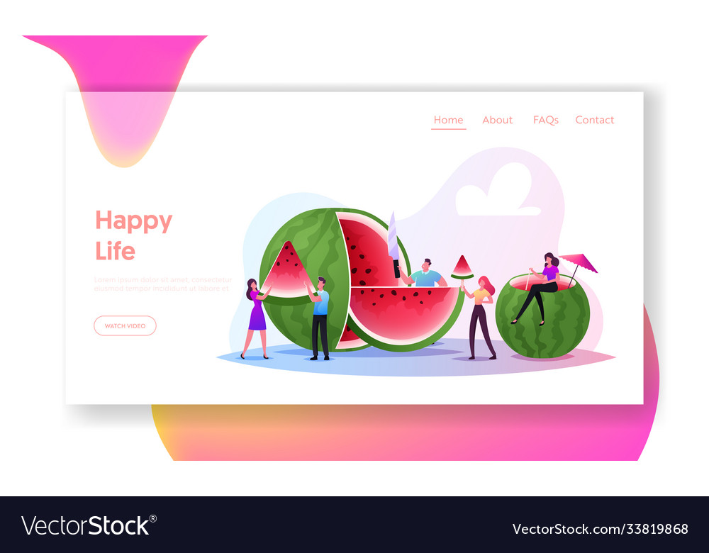 Tiny characters enjoying refreshing huge ripe vector image Tiny characters enjoying refreshing huge ripe