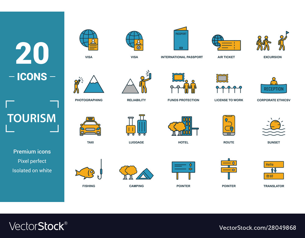 Tourism icon set include creative elements visa