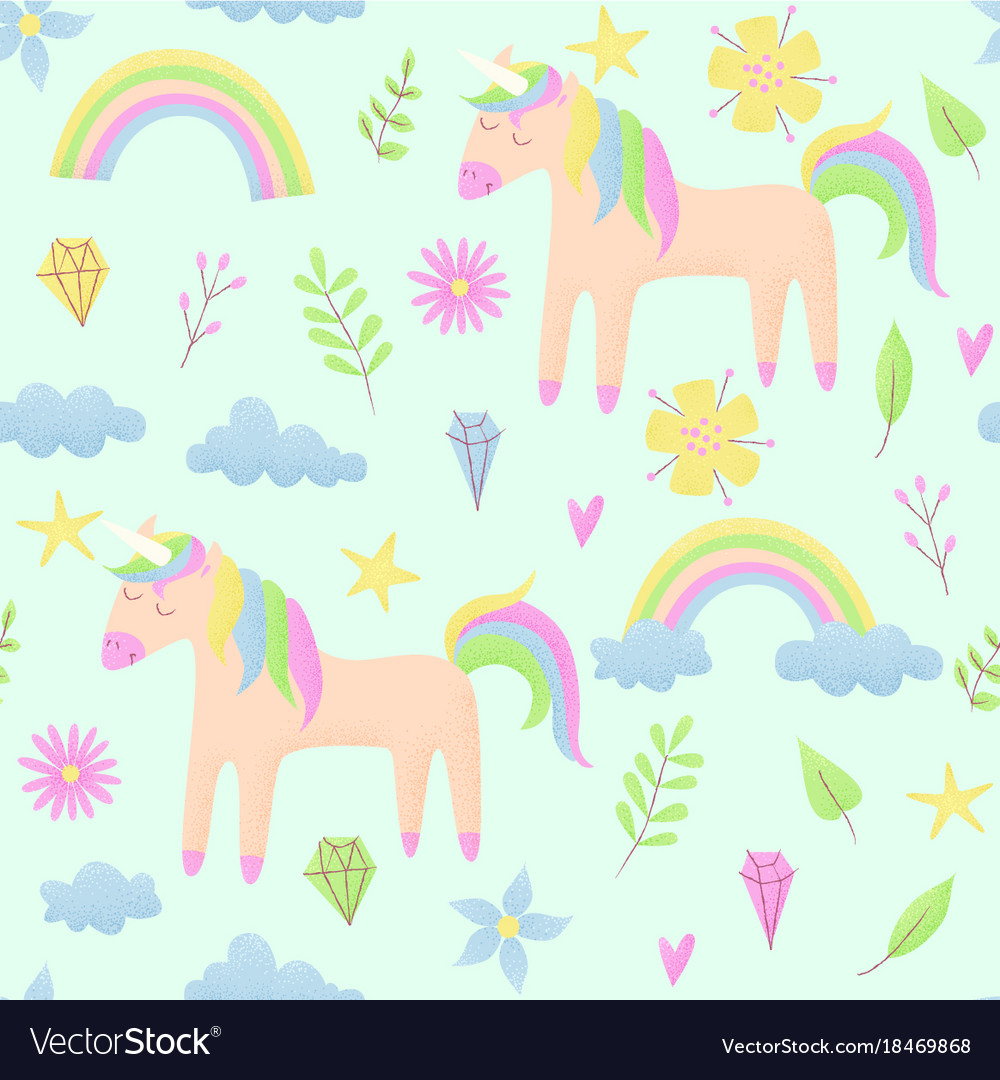 Unicorn design set with clouds and rainbow